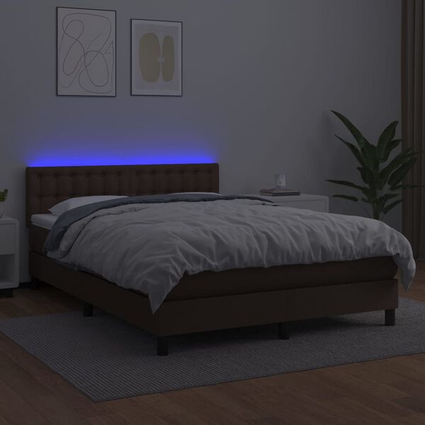 vidaXL barna műbőr rug&oacute;s &aacute;gy matraccal &eacute;s LED-del 140x200 cm