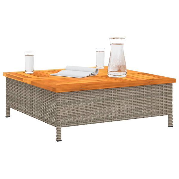 vidaXL sz&uuml;rke polyrattan &eacute;s ak&aacute;cfa kerti asztal 70 x 70 x 25 cm