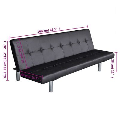 vidaXL fekete műbőr állítható kanapéágy két párnával