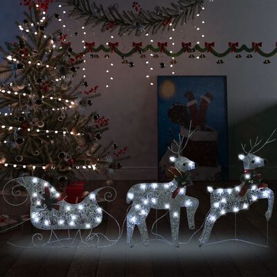 vidaXL ezüst kültéri rénszarvas és szán karácsonyi díszítés 60 LED-del