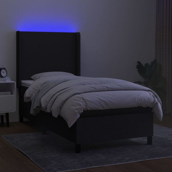 vidaXL fekete sz&ouml;vet rug&oacute;s &eacute;s LED-es &aacute;gy matraccal 90x190 cm
