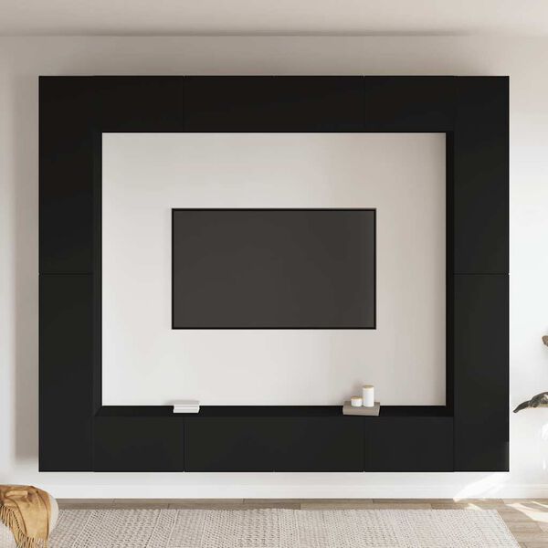 vidaXL 8 r&eacute;szes fekete szerelt fa TV-szekr&eacute;nyszett