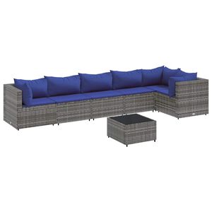 vidaXL 7 r&eacute;szes sz&uuml;rke polyrattan kerti &uuml;lőgarnit&uacute;ra p&aacute;rn&aacute;kkal