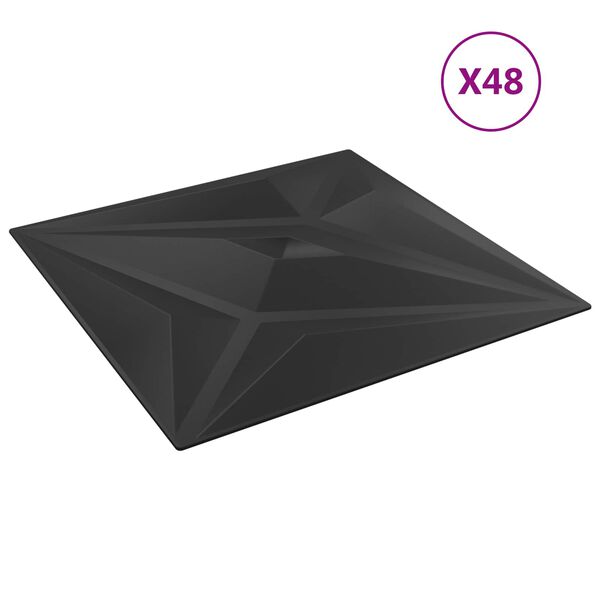 vidaXL Fali panelek Csillag 48 pcs Fekete Csillag 50 x 50 cm XPS Hab