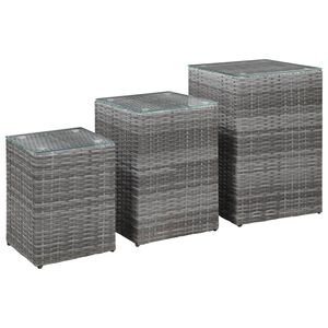 vidaXL 3 db sz&uuml;rke polyrattan kisasztal &uuml;veg asztallappal