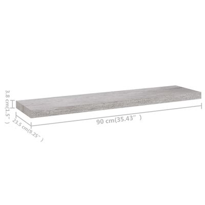 vidaXL 2 db betonszürke MDF lebegő fali polc 90 x 23,5 x 3,8 cm