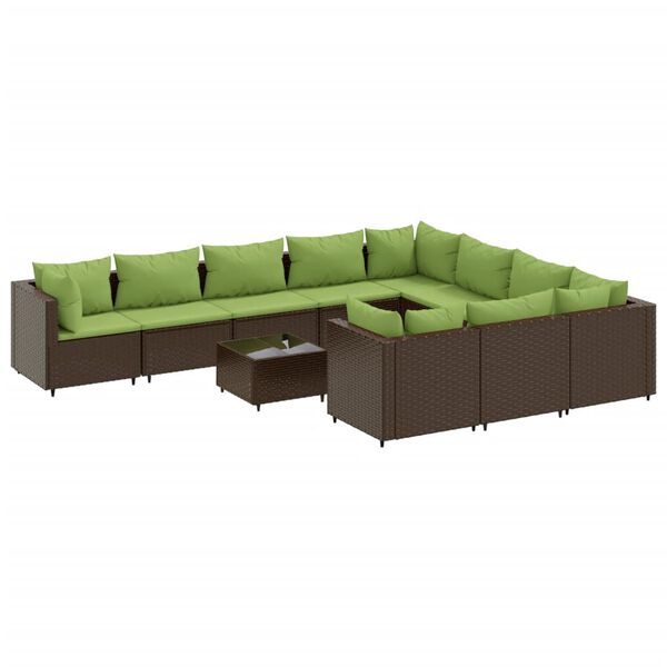 vidaXL 11 r&eacute;szes barna polyrattan kerti &uuml;lőgarnit&uacute;ra p&aacute;rn&aacute;kkal