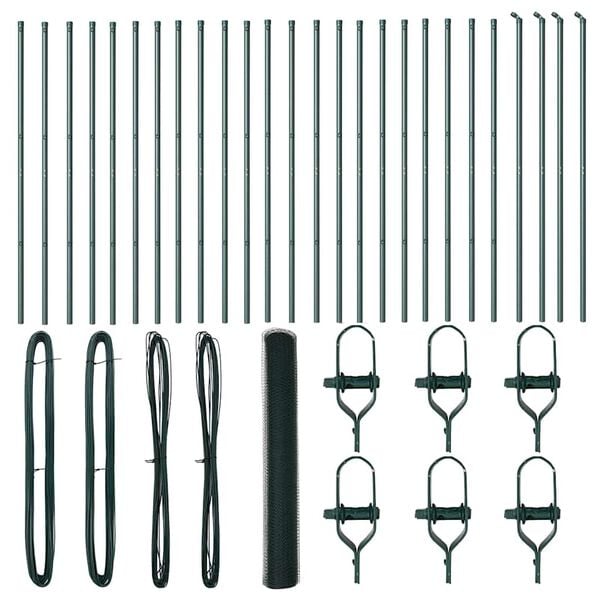 vidaXL Kerítésoszlop Zöld 50 x 1,4 m (25 mm háló) Acél és PVC