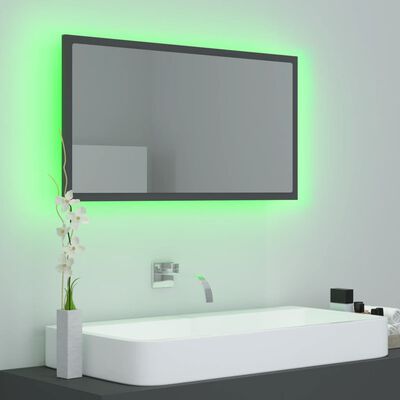 vidaXL szürke akril LED-es fürdőszobai tükör 80x8,5x37 cm