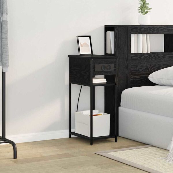 vidaXL &Eacute;jjeliszekr&eacute;ny Fekete t&ouml;lgy 41 x 28 x 76 cm Faanyag