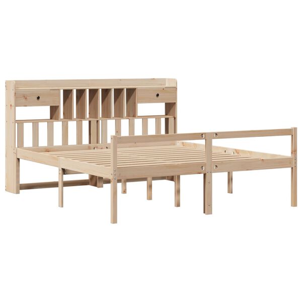 vidaXL tömör fenyőfa könyvespolcos ágy matrac nélkül 180 x 200 cm