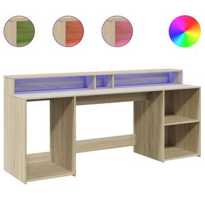 vidaXL sonoma t&ouml;lgy sz&iacute;nű szerelt fa &iacute;r&oacute;asztal LED-ekkel 200x55x91 cm