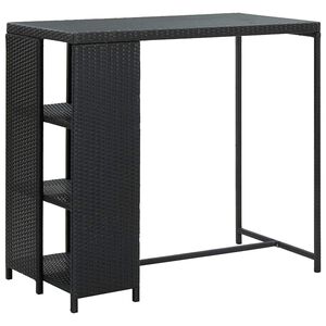 vidaXL fekete polyrattan b&aacute;rasztal t&aacute;rol&oacute;polccal 120 x 60 x 110 cm