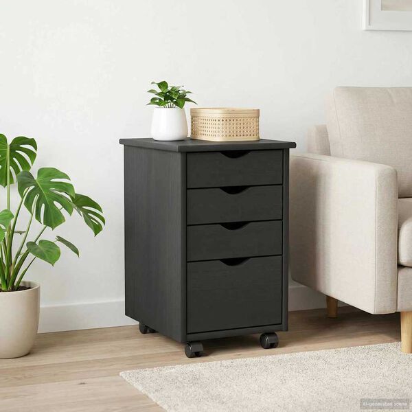 vidaXL G&ouml;rgős szekr&eacute;ny ker&eacute;kkel Sz&uuml;rke 34 x 39 x 56 cm T&ouml;m&ouml;r fenyőfa