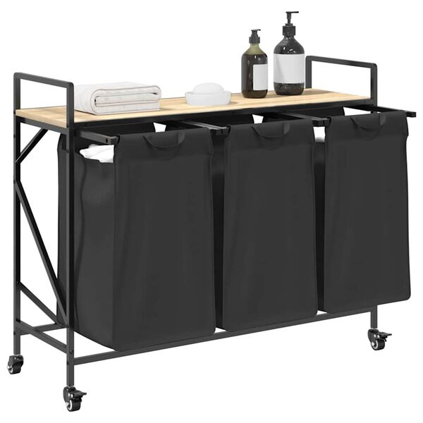 vidaXL sonoma tölgy mosodai kosár 3 rekeszes kerekekkel