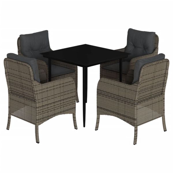 vidaXL 5 r&eacute;szes sz&uuml;rke polyrattan kerti &eacute;tkezőgarnit&uacute;ra p&aacute;rn&aacute;val