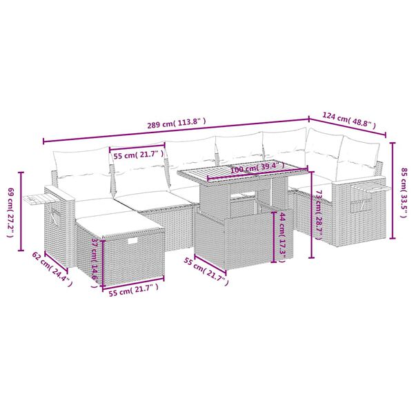 vidaXL 8 r&eacute;szes fekete polyrattan kerti &uuml;lőgarnit&uacute;ra p&aacute;rn&aacute;kkal