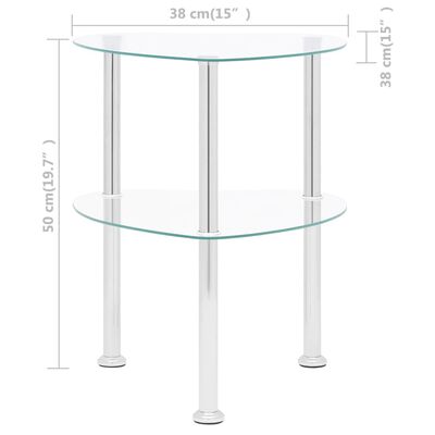 vidaXL 2 szintes átlátszó edzett üveg kisasztal 38 x 38 x 50 cm