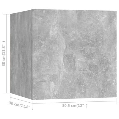 vidaXL 4 db betonszürke falra szerelhető TV-szekrény 30,5 x 30 x 30 cm