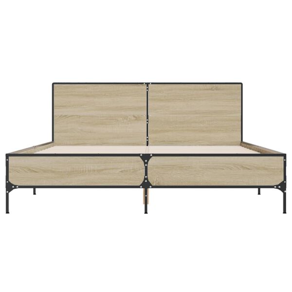 vidaXL sonoma tölgyszínű szerelt fa és fém ágykeret 160 x 200 cm