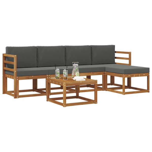 vidaXL K&uuml;lt&eacute;ri kanap&eacute; szett 6 pcs Term&eacute;szetes &eacute;s antracit T&ouml;m&ouml;r Ak&aacute;cfa