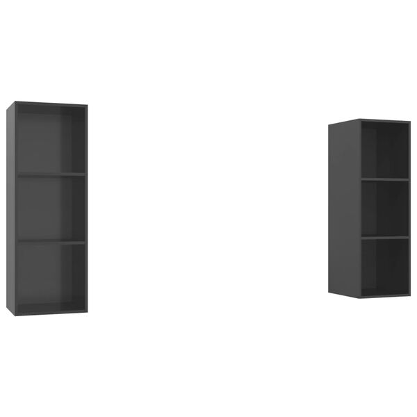 vidaXL 2 db magasfényű szürke szerelt fa fali TV-szekrény