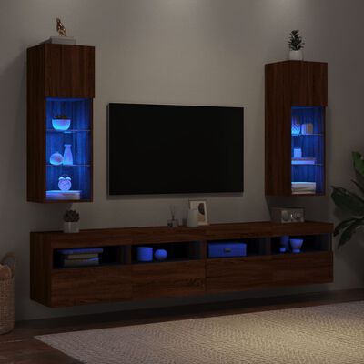 vidaXL 2 db barna tölgy színű TV-szekrény LED-ekkel 30,5 x 30 x 90 cm