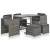vidaXL 7-r&eacute;szes sz&uuml;rke polyrattan k&uuml;lt&eacute;ri &eacute;tkezőszett p&aacute;rn&aacute;kkal