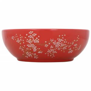 vidaXL feh&eacute;r-piros ker&aacute;mia kerek asztali mosd&oacute; &Phi;41 x 14 cm