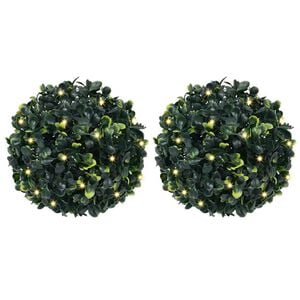 vidaXL 2 db z&ouml;ld mesters&eacute;ges boxwood g&ouml;mb&ouml;k LED f&eacute;nyekkel 22 cm