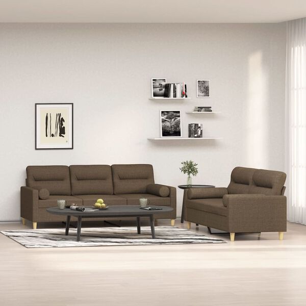 vidaXL 2 r&eacute;szes barna sz&ouml;vet &uuml;lőgarnit&uacute;ra d&iacute;szp&aacute;rn&aacute;kkal/p&aacute;rn&aacute;kkal