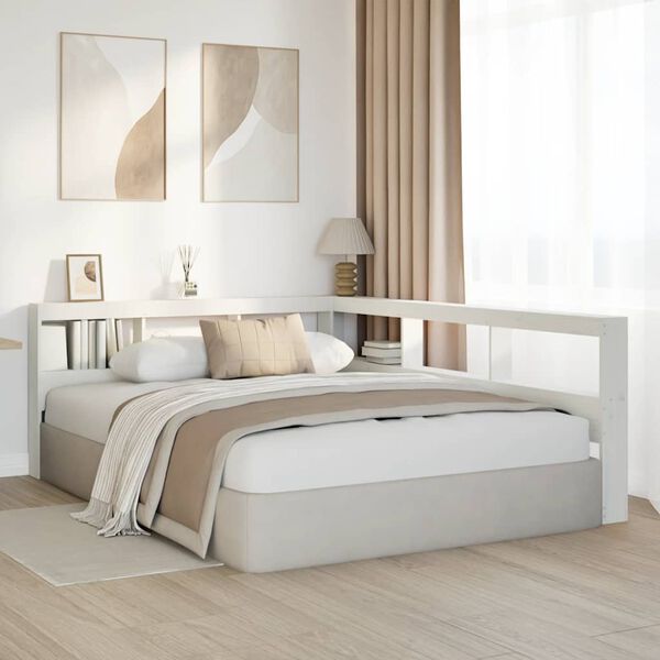 vidaXL K&ouml;nyvespolc fejt&aacute;mla L-alak&uacute; feh&eacute;r 135 cm t&ouml;m&ouml;rfa fenyőfa