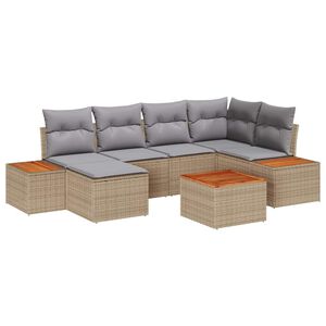 vidaXL Kerti Kanap&eacute; Szett 7 pcs Beige &eacute;s Vil&aacute;gossz&uuml;rke Polyrattan