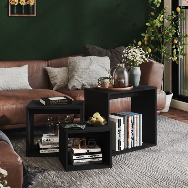 vidaXL 3 db fekete rakásolható forgácslap asztal