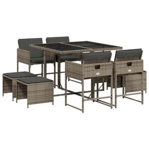 vidaXL 9 r&eacute;szes sz&uuml;rke polyrattan kerti &eacute;tkezőgarnit&uacute;ra p&aacute;rn&aacute;val