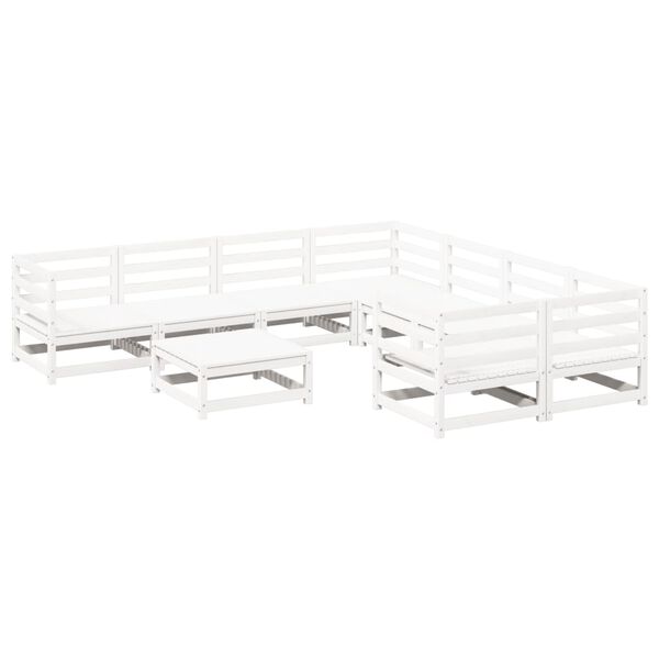 vidaXL feh&eacute;r 9 r&eacute;szes t&ouml;m&ouml;r fenyőfa kerti kanap&eacute;szett