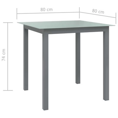 vidaXL világosszürke alumínium és üveg kerti asztal 80 x 80 x 74 cm