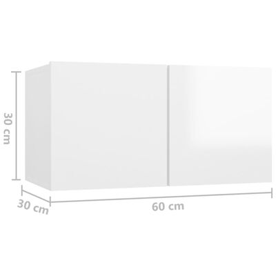 vidaXL 3 db magasfényű fehér függő TV-szekrény 60 x 30 x 30 cm