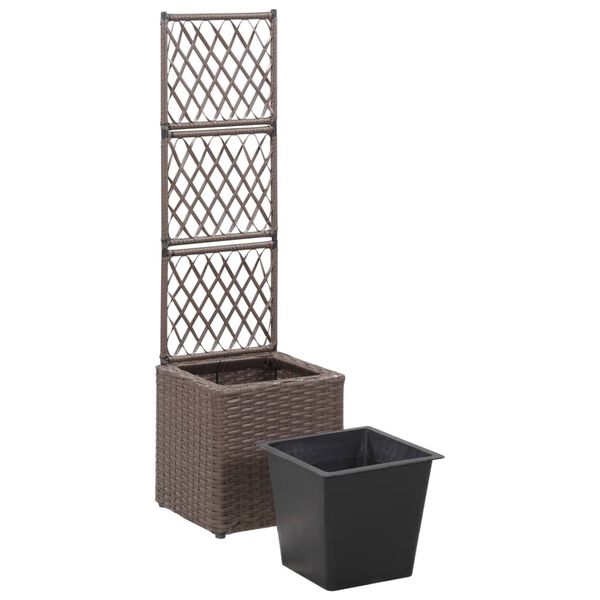vidaXL barna rácsos polyrattan magaságyás 1 kaspóval 30 x 30 x 107 cm