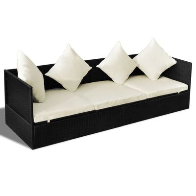 vidaXL fekete polyrattan kültéri kanapé hát- és ülőpárnákkal
