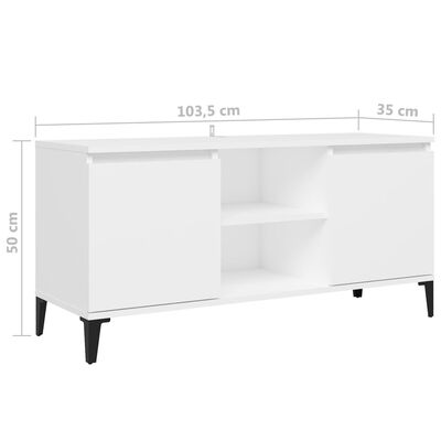 vidaXL fehér TV-szekrény tömör fémlábakkal 103,5 x 35 x 50 cm