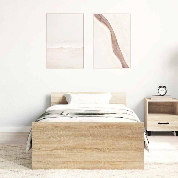 vidaXL sonoma tölgy színű szerelt fa ágykeret matrac nélkül 100x200 cm