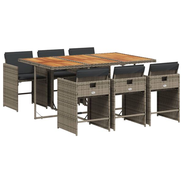 vidaXL 7 r&eacute;szes sz&uuml;rke polyrattan kerti &eacute;tkezőgarnit&uacute;ra p&aacute;rn&aacute;val