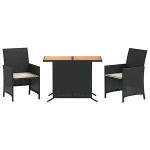 vidaXL 3 r&eacute;szes fekete polyrattan bisztr&oacute;garnit&uacute;ra p&aacute;rn&aacute;val