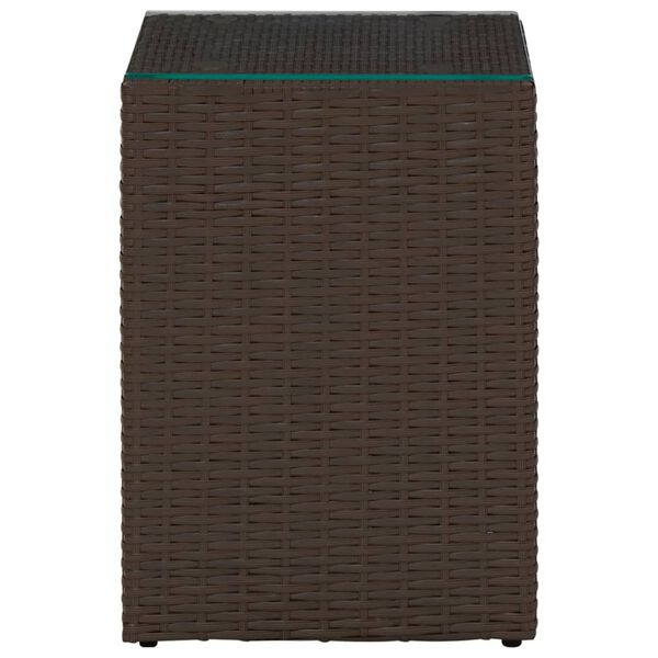 vidaXL barna polyrattan kisasztal üveg asztallappal 35 x 35 x 52 cm