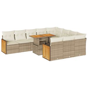vidaXL 11 r&eacute;szes b&eacute;zs polyrattan ak&aacute;cfa kerti &uuml;lőgarnit&uacute;ra p&aacute;rn&aacute;kkal