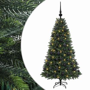 vidaXL Műfenyő g&ouml;mb&ouml;kkel 120 cm 150 LED Meleg feh&eacute;r PVC &eacute;s f&eacute;m Z&ouml;ld
