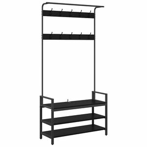 vidaXL Kab&aacute;thorog polcokkal Fekete t&ouml;lgy 95 x 34 x 184 cm Faanyag