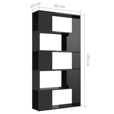 vidaXL magasfényű fekete térelválasztó könyvszekrény 80 x 24 x 155 cm