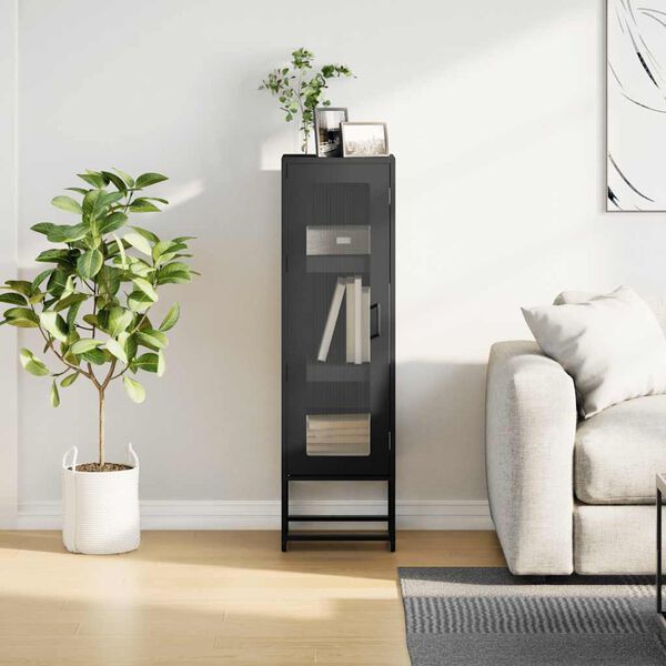 vidaXL fekete hidegen hengerelt ac&eacute;l magasszekr&eacute;ny 36x39x123 cm